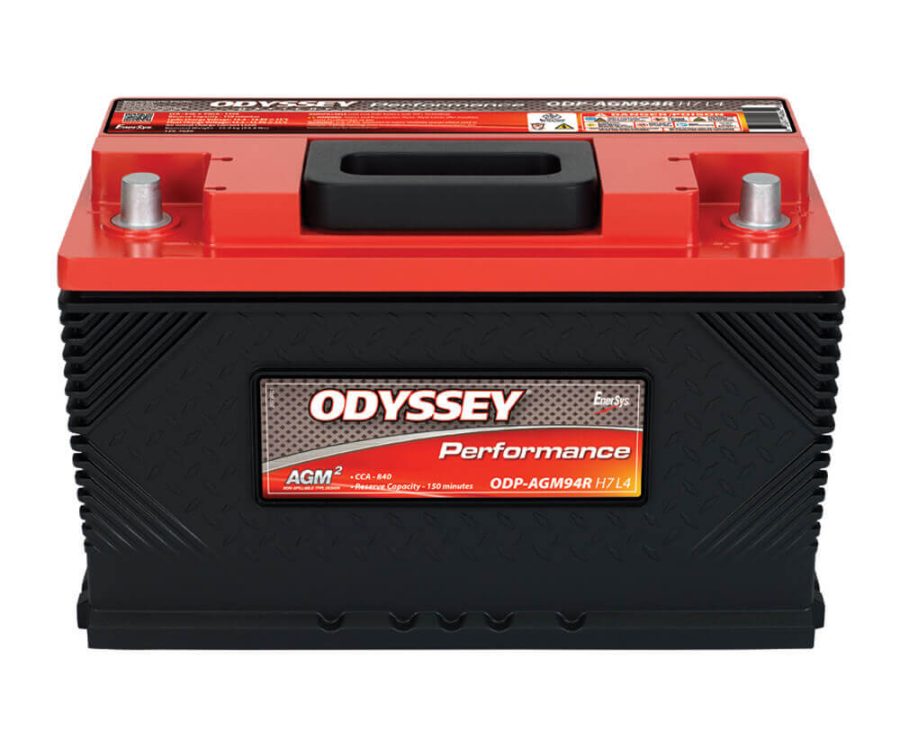 ODYSSEY ODP-AGM94R ODYSSEY 94R-850, 94R BCI Group Size; 12 Volt; 840 Cold Cranking Amps/ 1500 Pulse Hot Cranking Amps; SAE Top Terminals; 12.4 Inch Length; 6.9 Inch Width; 7.4 Inch Height