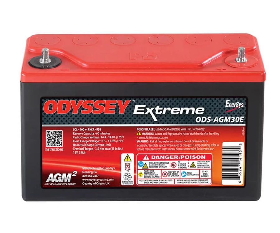 ODYSSEY ODS-AGM30E ODYSSEY PC950, AGM Absorbed Glass Mat; 12 Volt; 400 Cold Cranking Amps; M6 Receptacle Terminal; 9.8 Inch Length; 3.8 Inch Width; 6.1 Inch Height