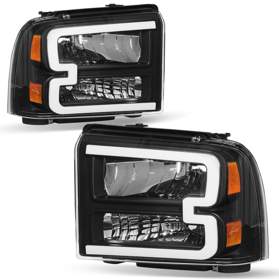 OEDRO? Black Housing Headlights for 2005-2007 Ford F250 F350 F450 F550 Superduty LED Tube HeadLamps