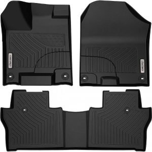 OEDRO? Floor Mats for 2016-2021 Honda Pilot, Unique Black TPE All-Weather Guard Front, Rear, Full Set Liners