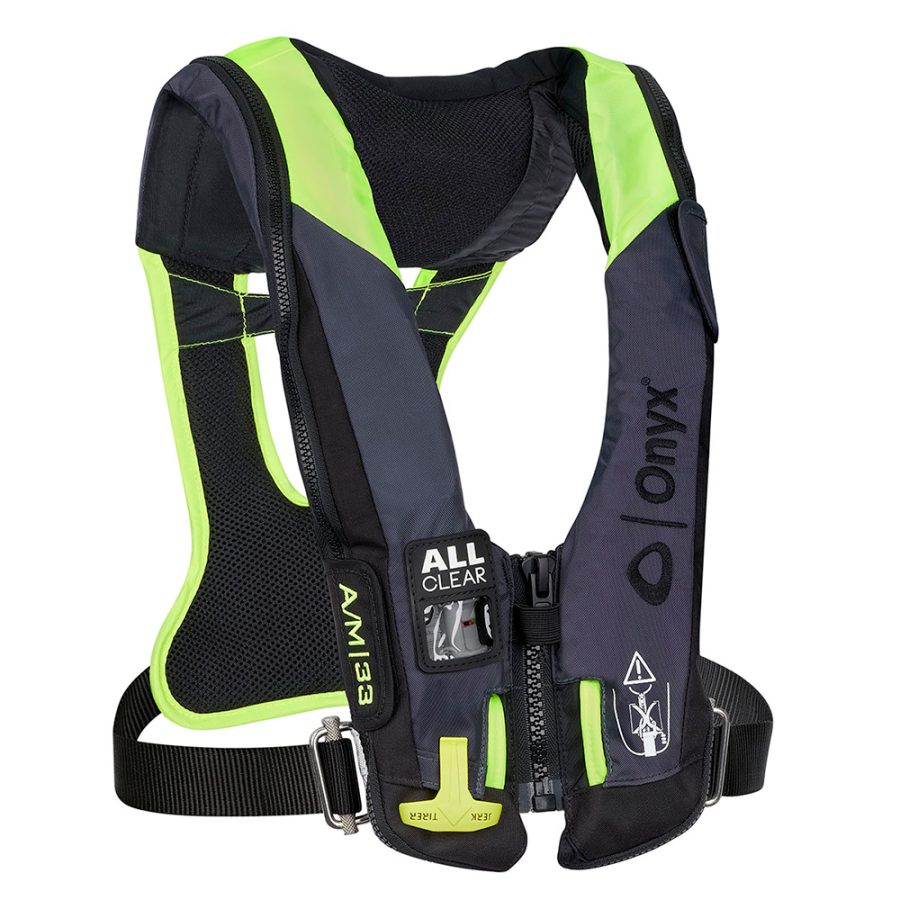 ONYX 134300-701-004-21 IMPULSE A/M 33 ALL CLEAR W/HARNESS AUTO/MANUAL INFLATABLE LIFE JACKET - GREY