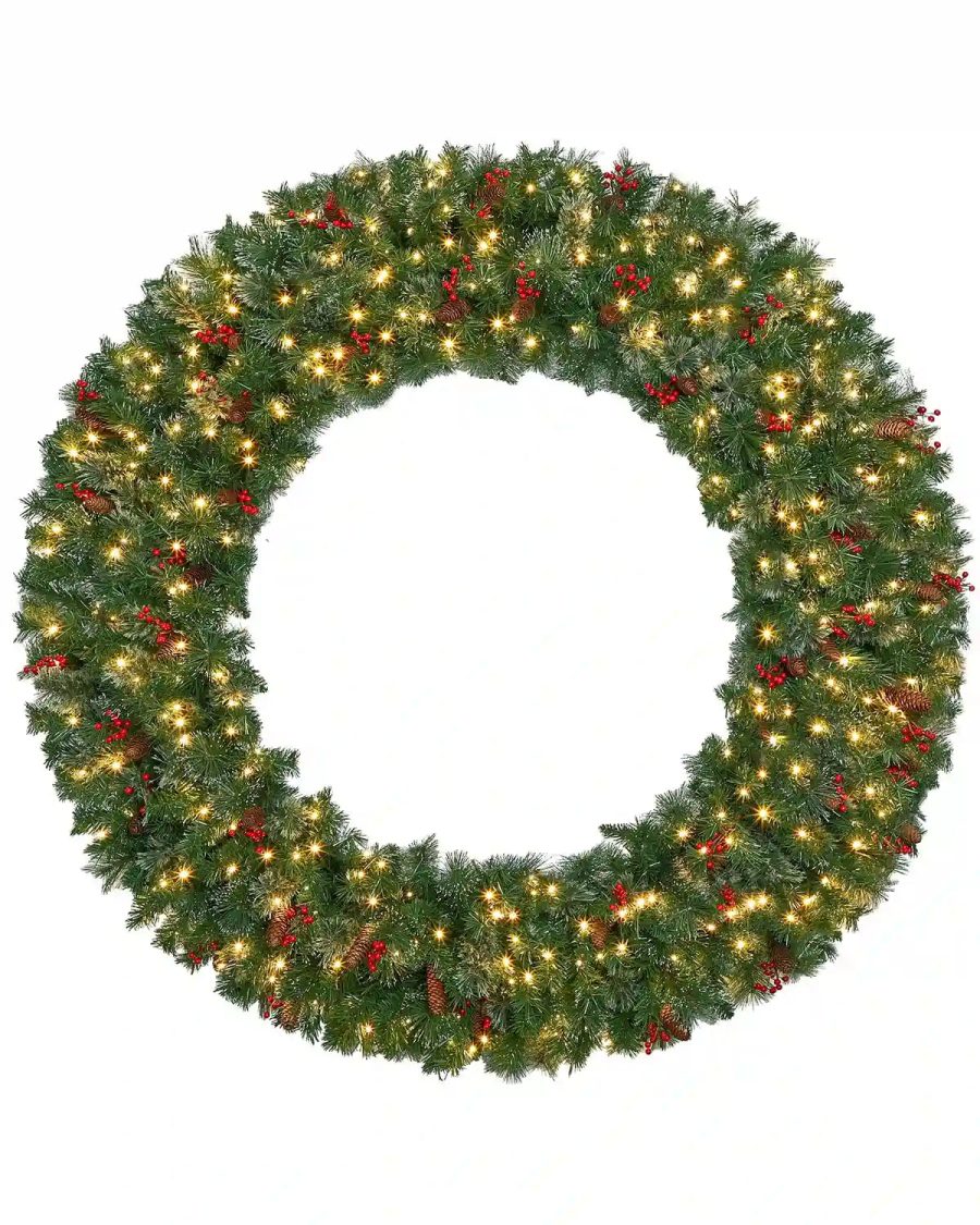 OasisCraft Pre-Lit Fir Christmas Wreath - 60" with Berries