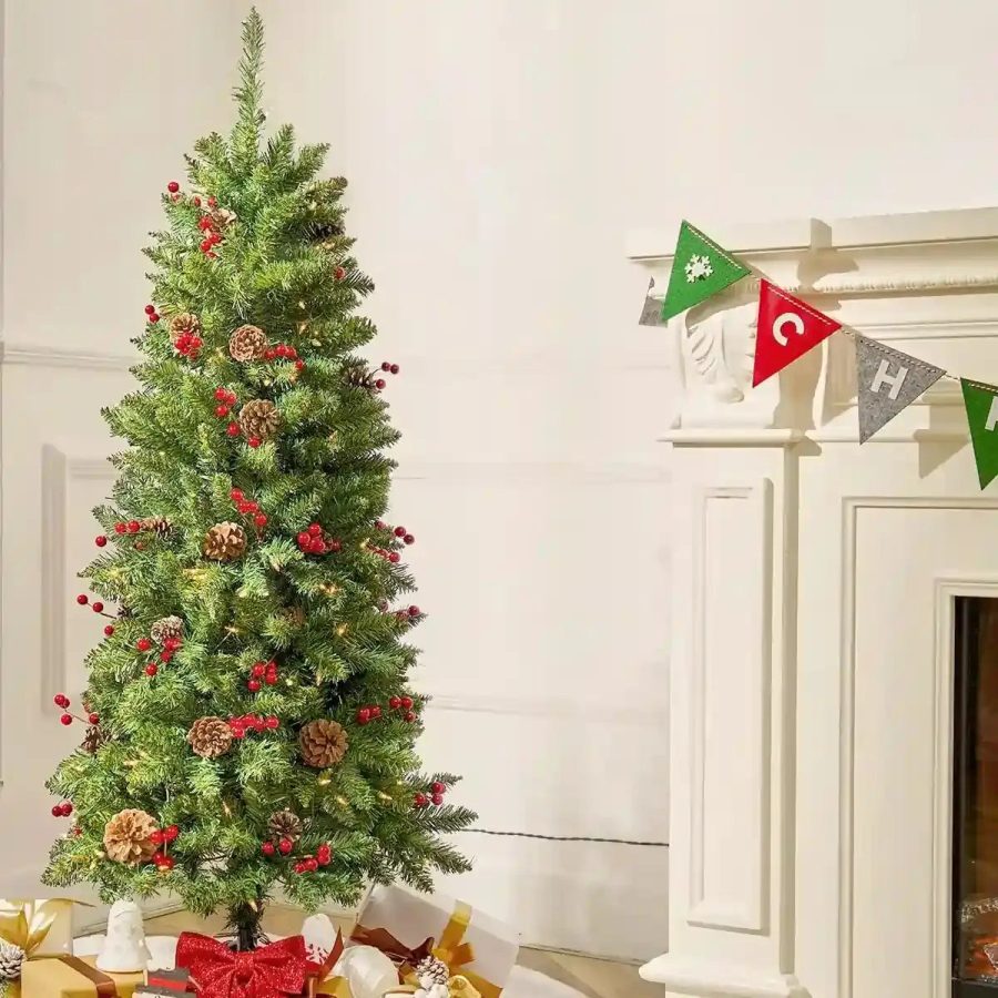 OasisCraft Pre-Lit Slim Christmas Tree with Lights - 4.5FT