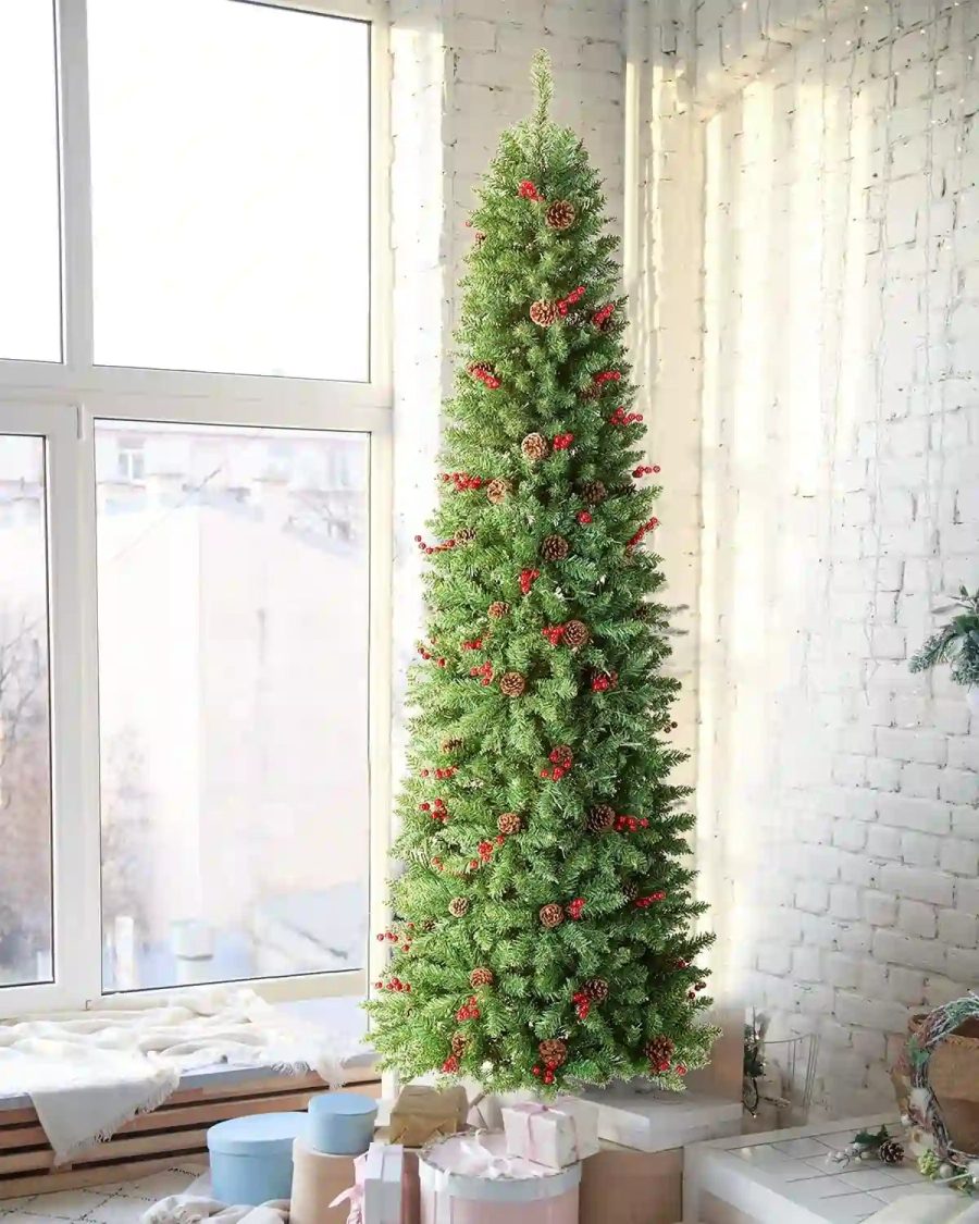 OasisCraft Pre-Lit Slim Christmas Tree with Lights - 6.5FT