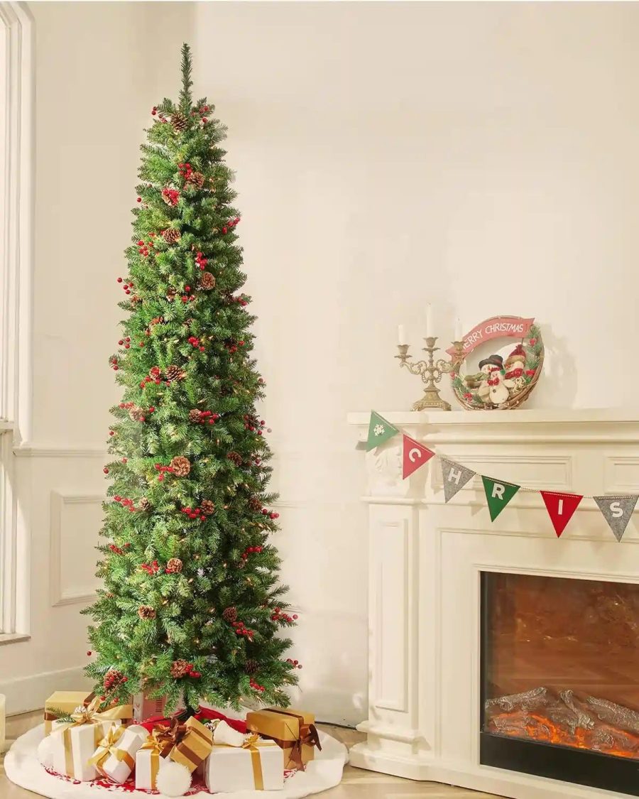 OasisCraft Pre-Lit Slim Christmas Tree with Lights - 7.5FT