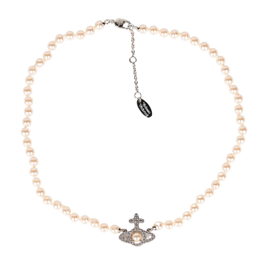 Olympia Pearl Necklace in Platinum/White