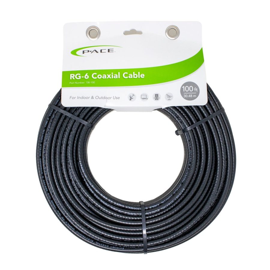 PACE 138-100 PACE - 100FT COAXIAL CABLE, RG-6; Supports Electronic Devices With 4K 2160 Pixel/ 3D And 1080/720 Pixel TV Resolutions; 100 Feet Length; Black