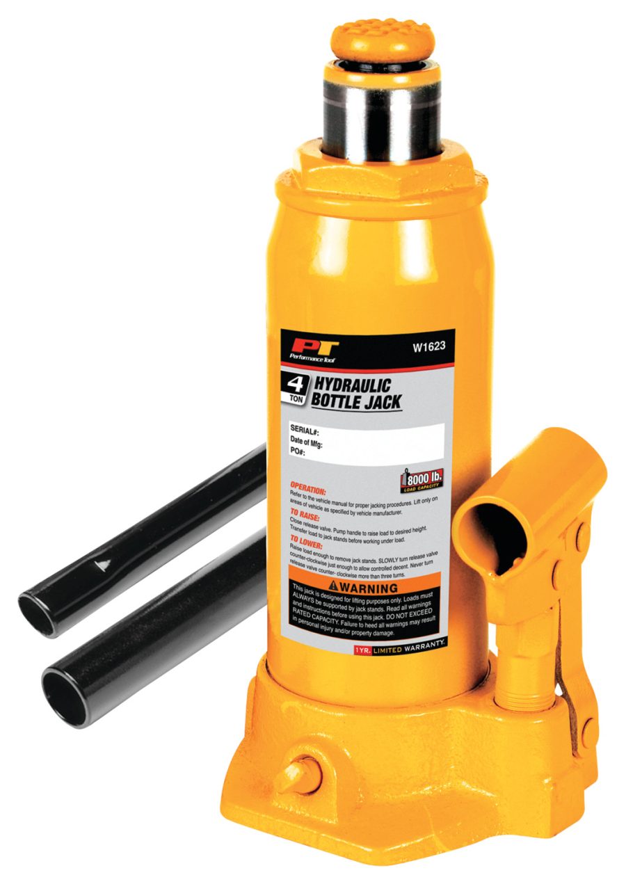 PERFORM TOOL W1623 JACK-BOTTLE, Bottle Jack; Hydraulic; 4 Ton Capacity; 7-5/8 To 14-5/8 Inch Lift Height; Yellow