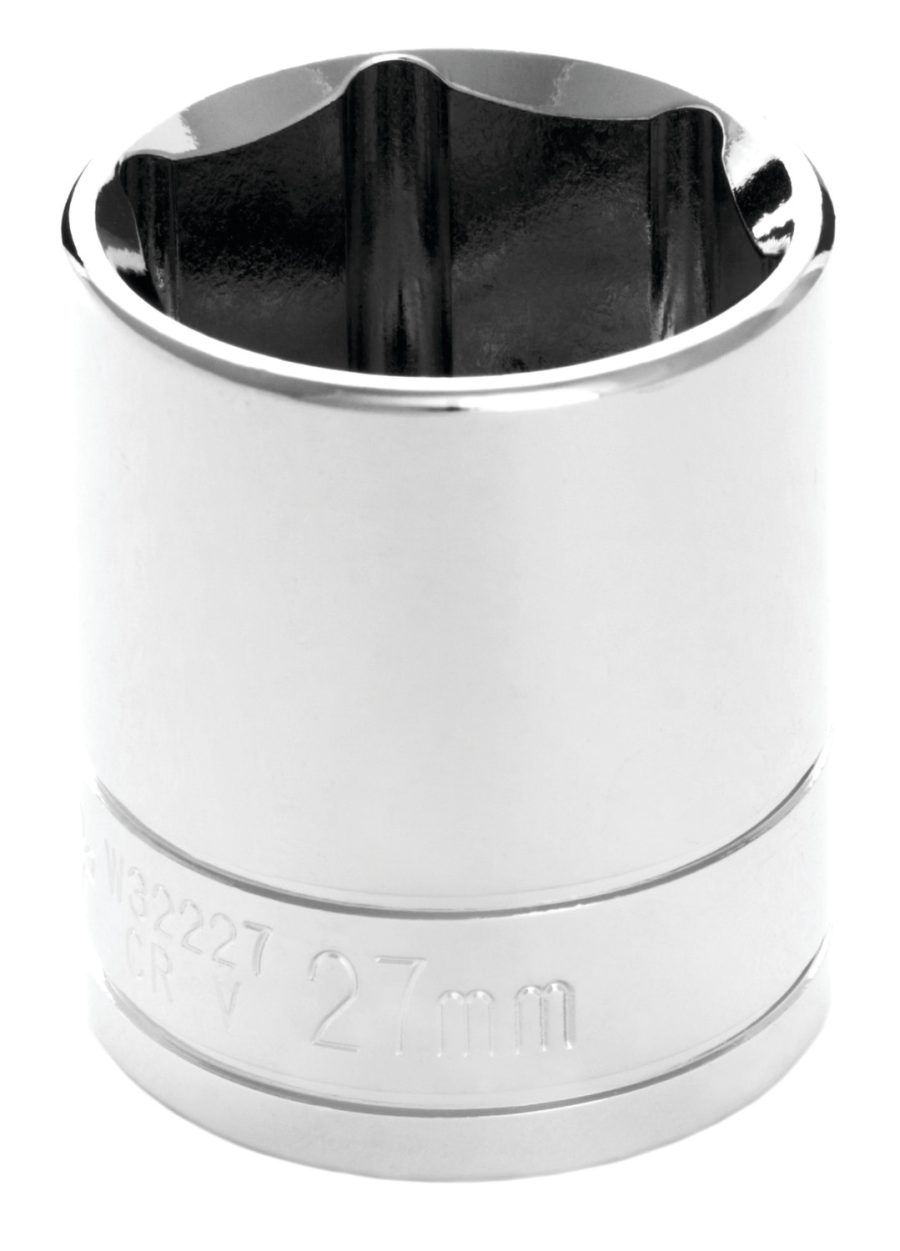 PERFORM TOOL W32227 SOCKET 27MM, 1/2 Inch Drive; 27 Millimeter; Metric; 6 Point; Polished Nickel Chrome Plated; Vanadium Alloy Steel; Single