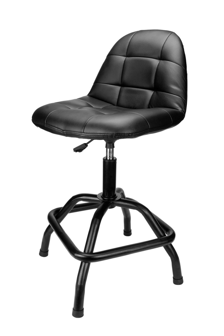 PERFORM TOOL W85031 Pneumatic High Back Adjustable Swivel Bar Stool with Back Support for Home, Bar, and Shop, Black, 26-32-Inches High