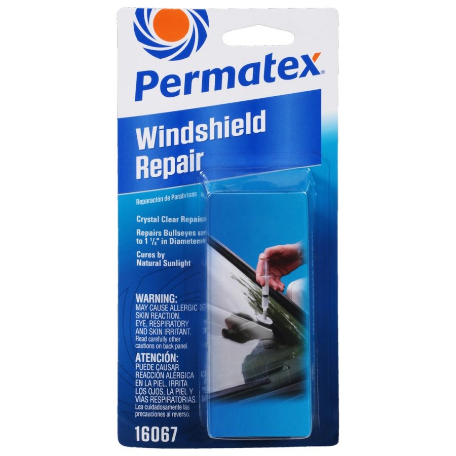 PERMATEX 16067 BULLSEYE REPAIR KIT, Use To Repair Bulls eyes/ Star Damage/ Chips (Up To 1-1/4 Inch Long) In Laminated Automotive Windshields; From 50 Degree Fahrenheit To 75 Degree Fahrenheit; Single; With Adhesive Seal/ Resin/ Plunger/ Syringe