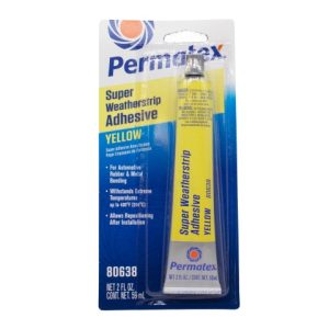 PERMATEX 80638 WEATHERSTRIP ADHESIVE, Used To Bond Metal/ Door/ Trunk Moldings/ Automotive Weatherstripping/ Auto Or Van Carpeting/ Fabric-Backed Vinyl Upholstery; 2 Ounce Tube; Paste; Single