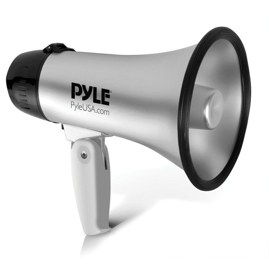 PYLE PMP23SL Battery-Operated Compact and Portable Megaphone Speaker with Siren Alarm Mode (Silver)