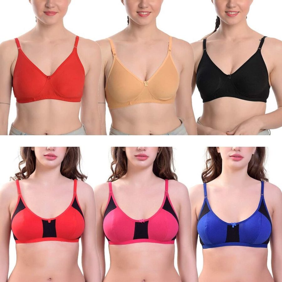 Pack Of 6 Bra Sets Bra Women's Bras Non Padded Bra Non Wired Full Cup Girls Bra