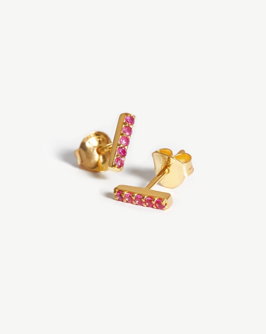 Pave Bar Stud Earrings | 18k Gold Vermeil/Pink Pave