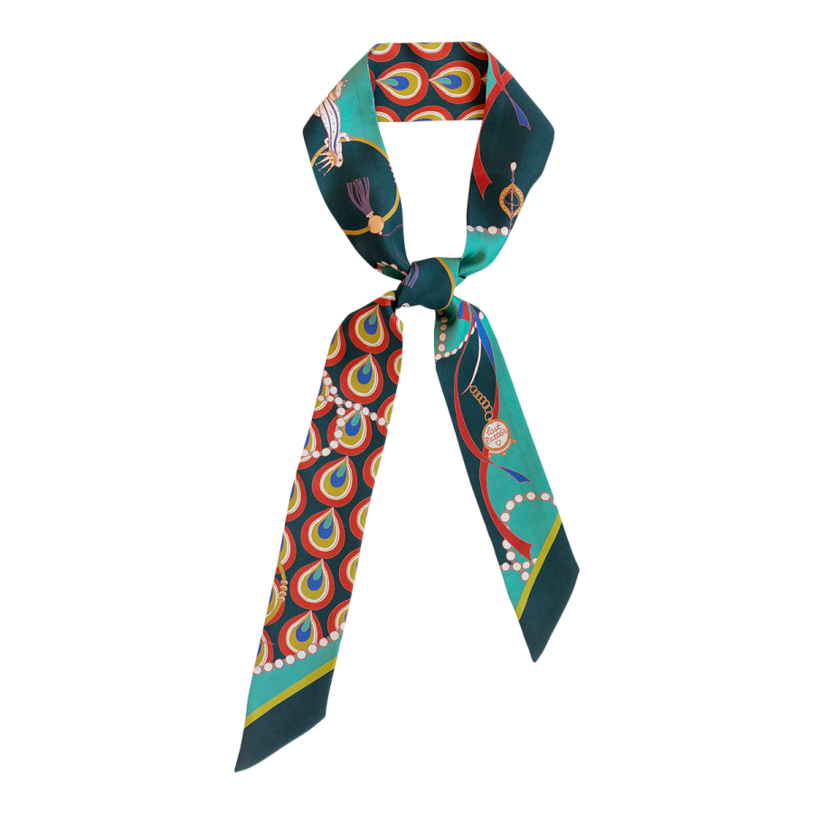 "Peacock" Silk Twilly Neck Bow