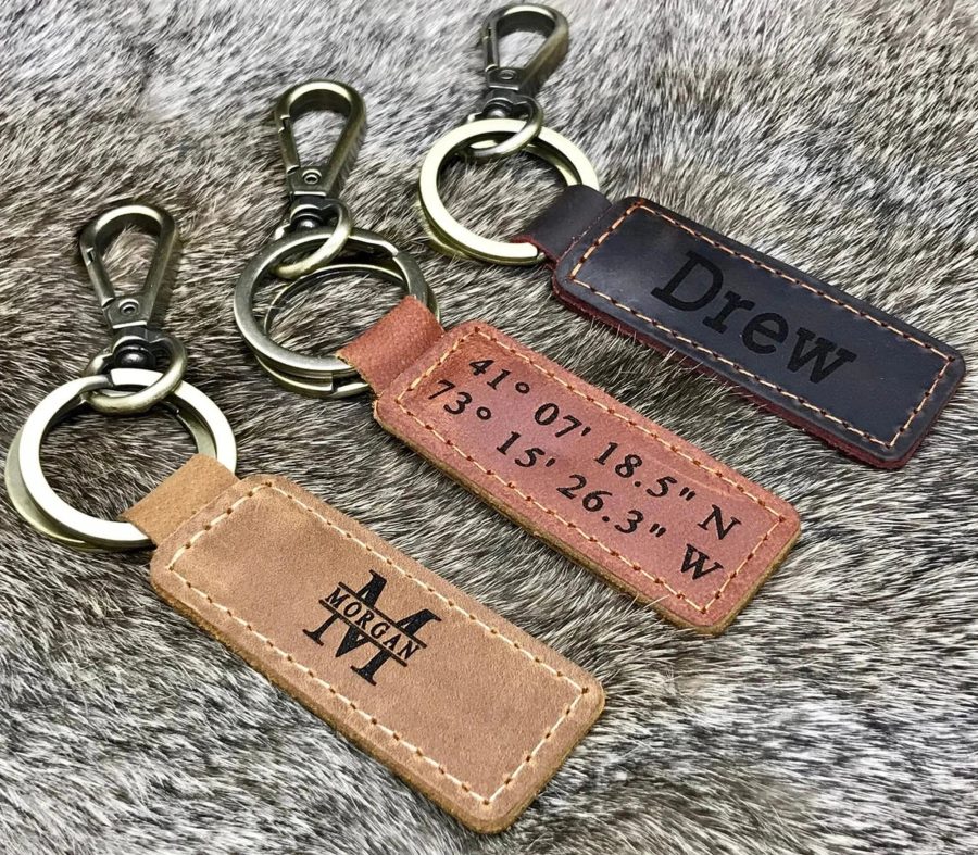 Personalized Leather Keychain - Custom Keychains - Laser Engraved Keychain , Real Leather, Same Day Shipping, Free Shipping US