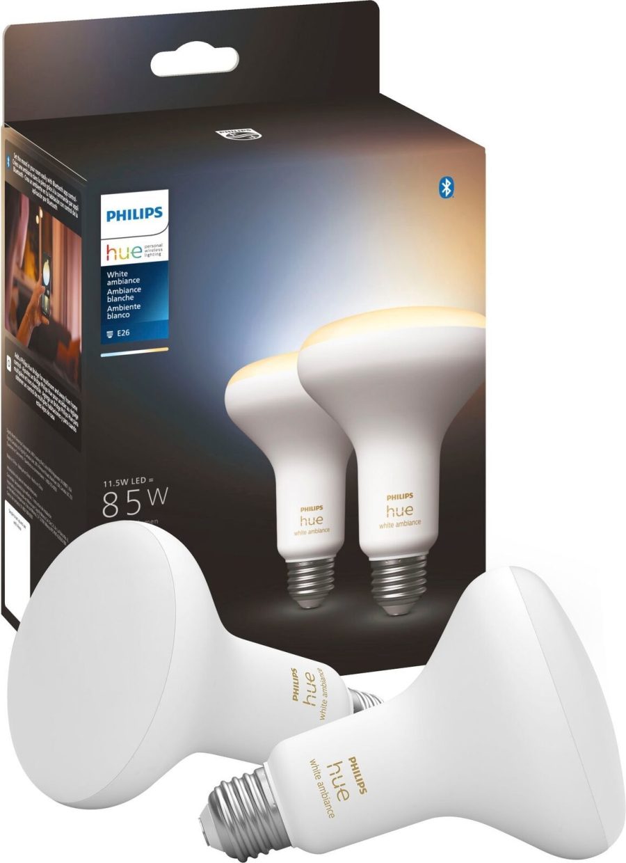 Philips - Hue BR30 Bluetooth 85W Smart LED Bulb (2-Pack) - White Ambiance