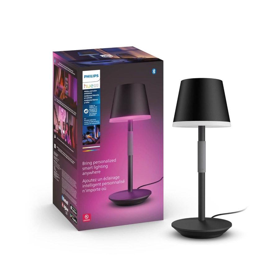 Philips Hue Go Smart Portable Table Lamp, Black - White and Color Ambiance LED C