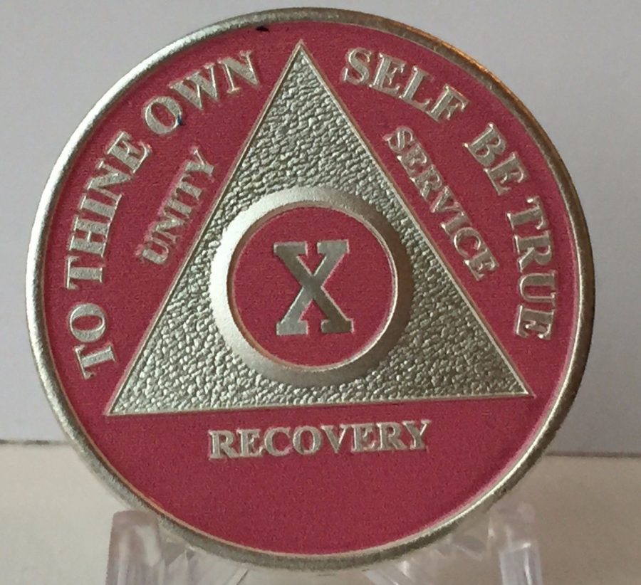 Pink & Silver Plated 10 Year AA Chip Alcoholics Anonymous Medallion Coin X Ten