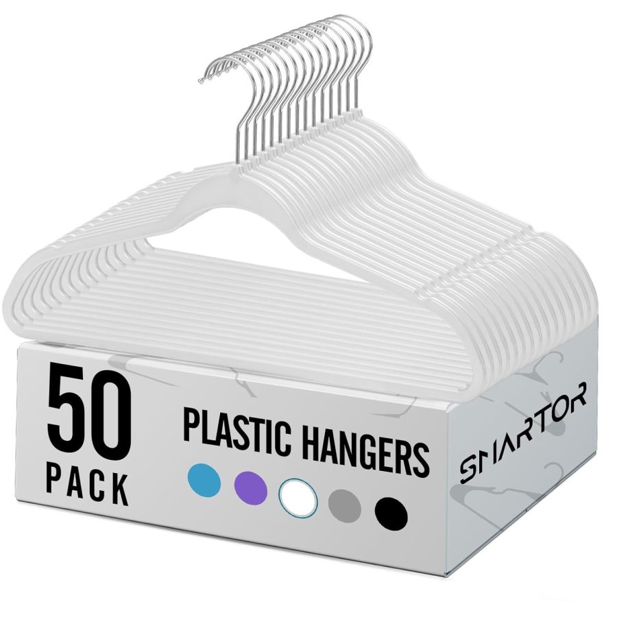 Plastic Hangers 50 Pack - Plastic Clothes Hangers Heavy Duty | Durable Coat And