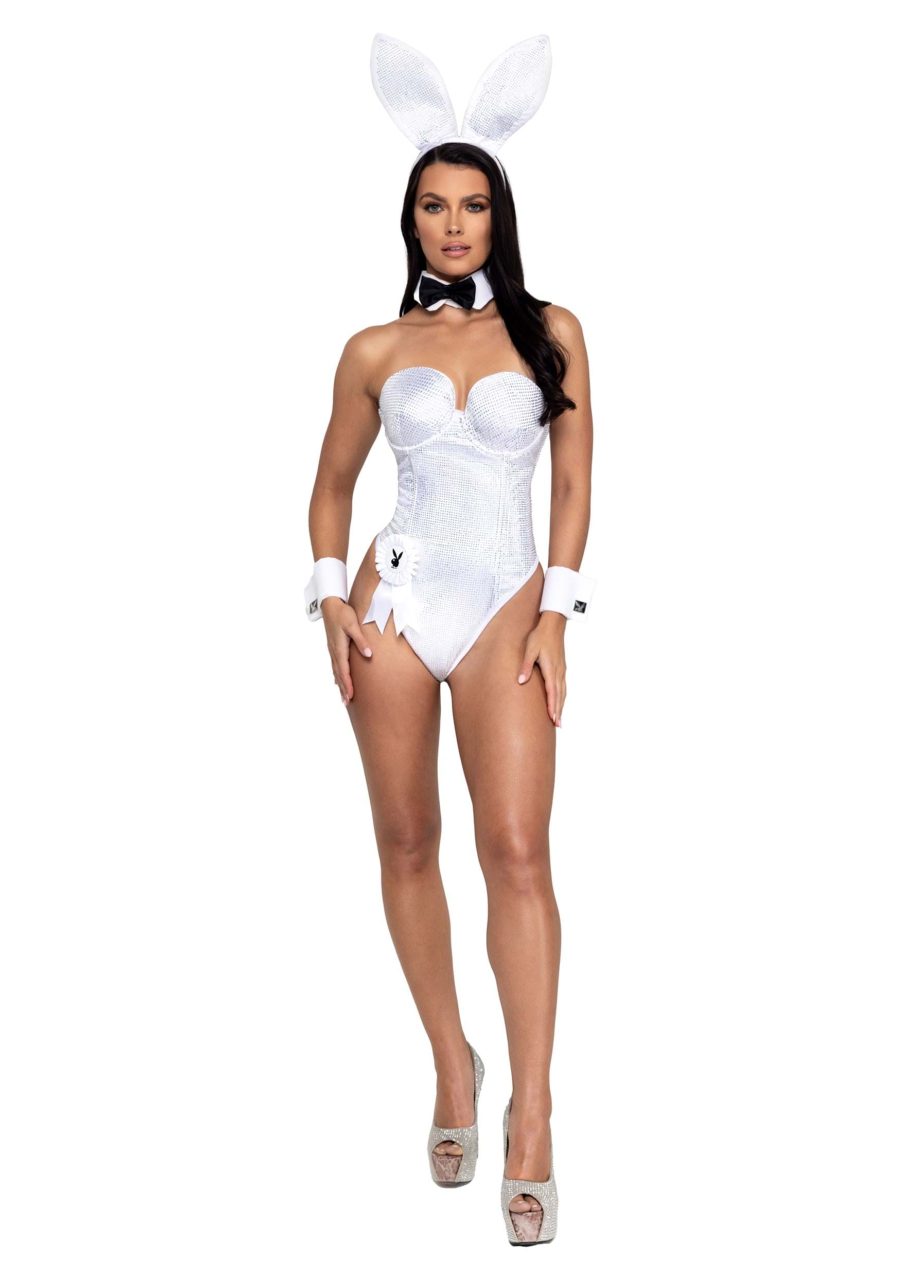 Playboy Women's White and Silver Rhinestone Bunny Costume