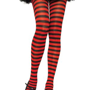 Plus Size Black and Red Striped Nylon Tights for Women