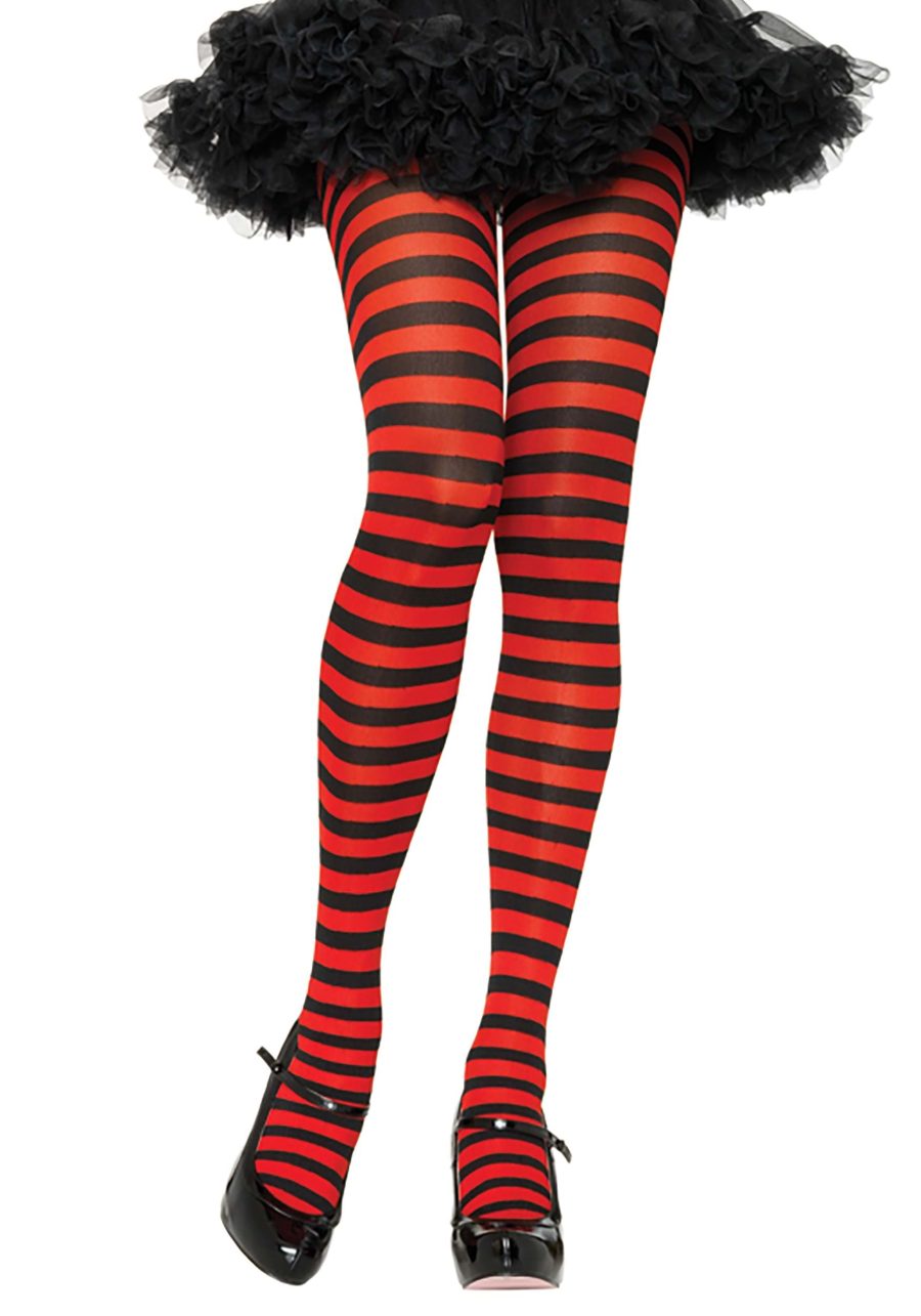 Plus Size Black and Red Striped Nylon Tights for Women