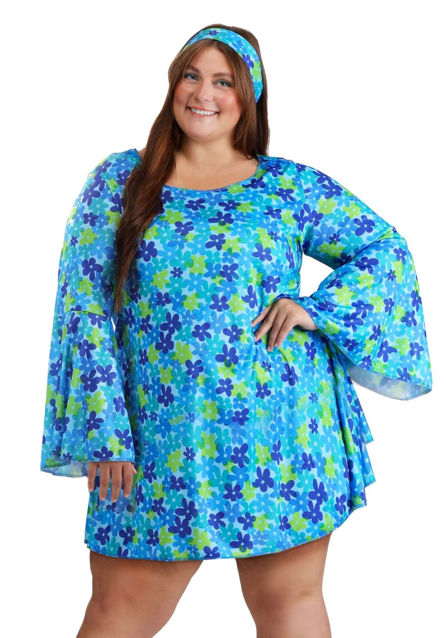 Plus Size Women's 70s Wild Flower Dress Costume