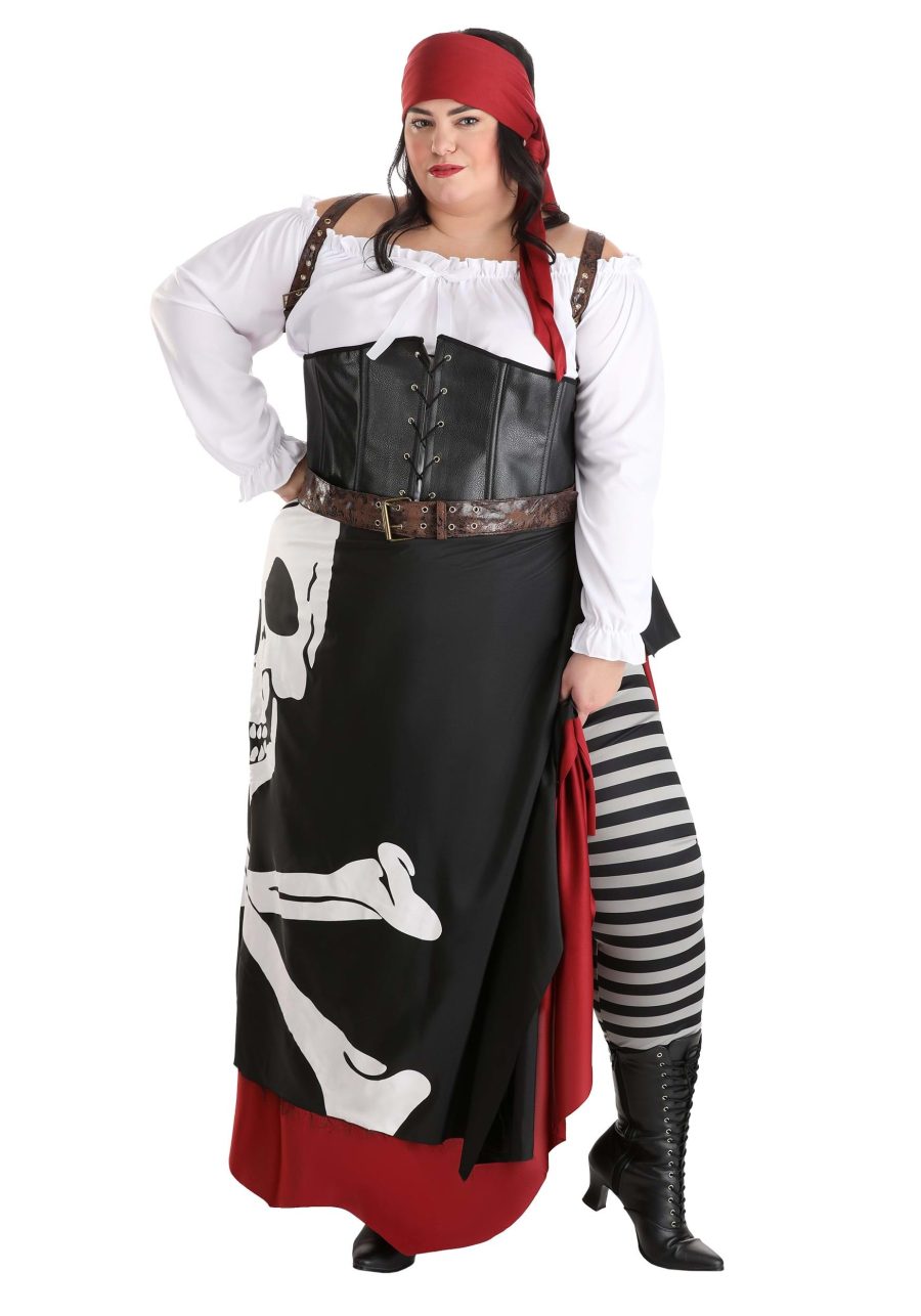 Plus Size Women's Skeleton Flag Rogue Pirate Costume