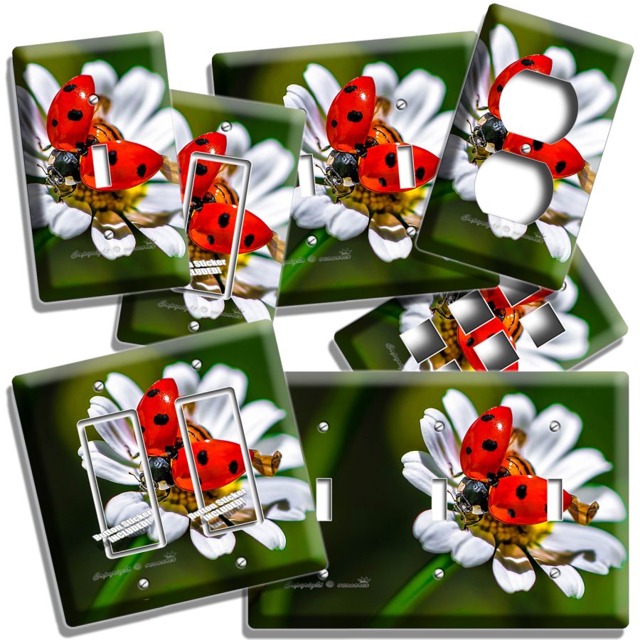 RED LADYBUG CAMOMILE FLOWER SUMMER TIME LIGHT SWITCH OUTLET PLATES ROOM DECOR