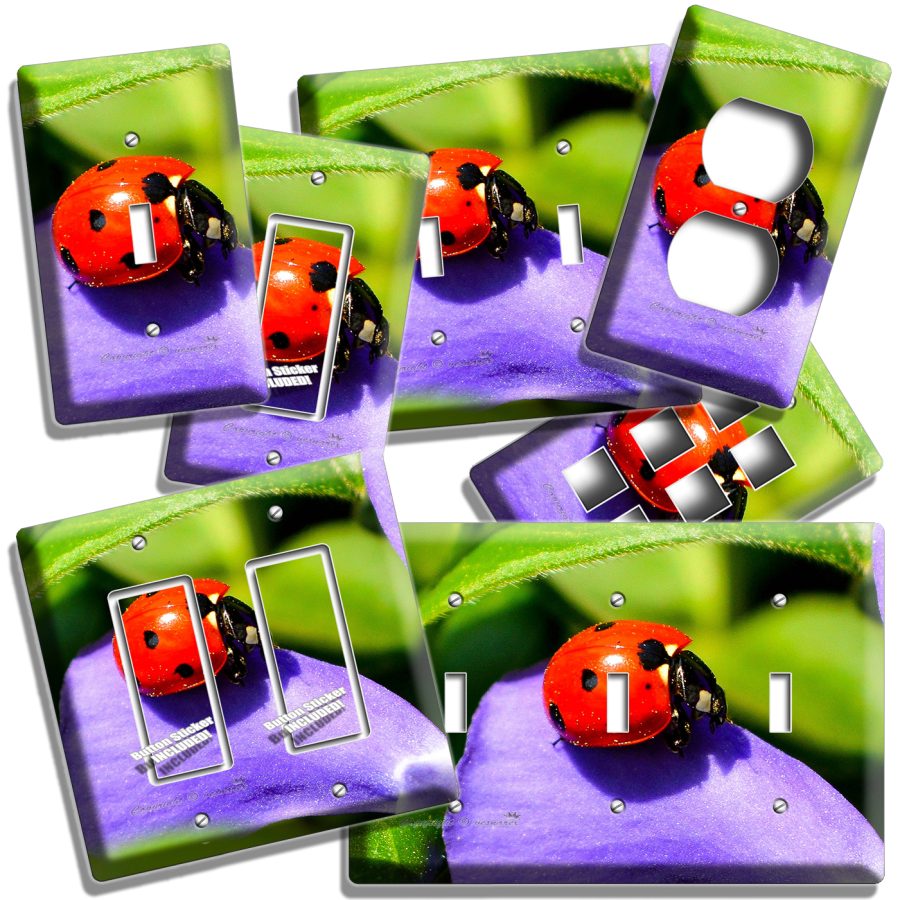 RED LADYBUG ON PURPLE FLOWER SUMMER NATURE LIGHT SWITCH OUTLET PLATES ROOM DECOR