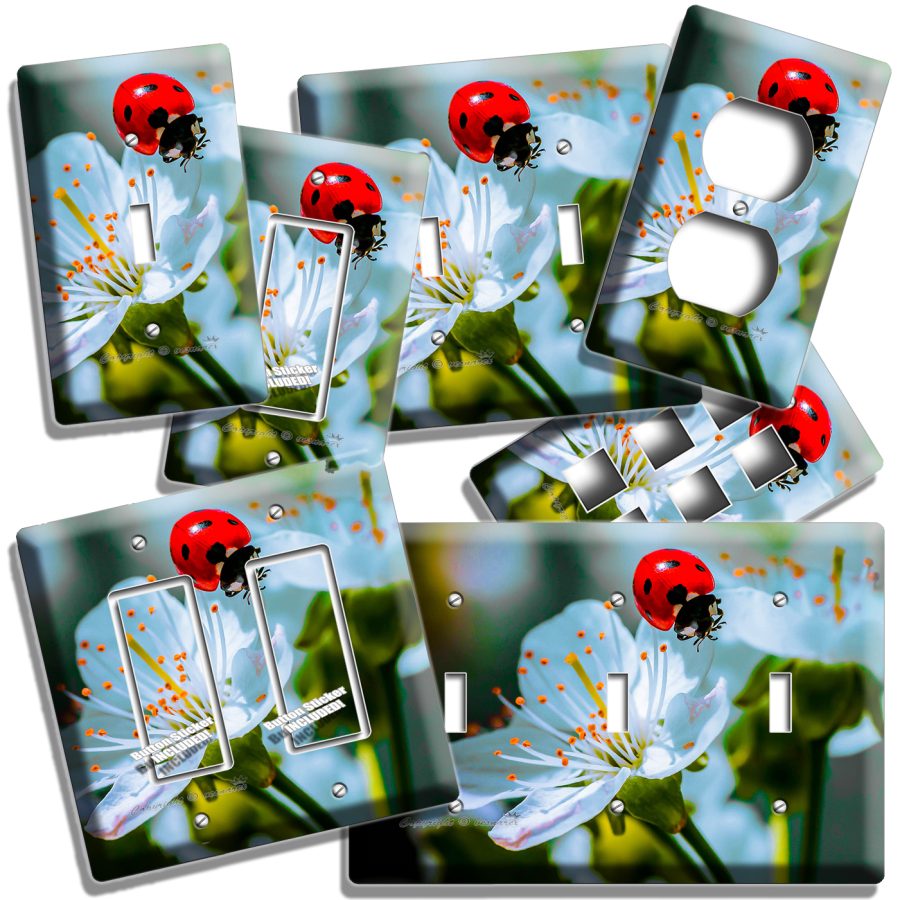 RED LADYBUG ON WILD FLOWER SUMMER NATURE LIGHT SWITCH OUTLET PLATE ROOM DECOR