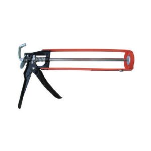 REDTREE 50131 GUN-CAULKING SKELETON TYPE, Skeleton Type; 10 Ounce Capacity; 9 Inch Length; Hex Rod; Black/ Red; Steel; Spring Release Plunger; With Seal Punch Attachment