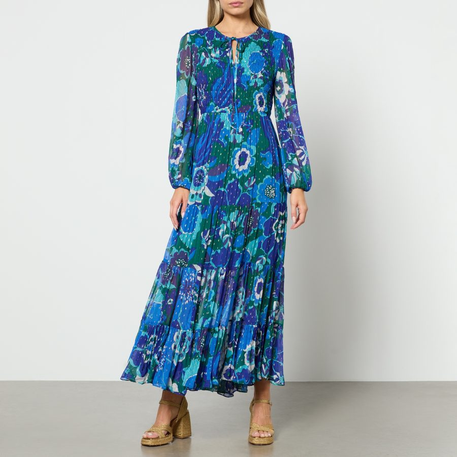 RIXO Lori Floral-Print Shirred Chiffon Midi Dress - UK 6