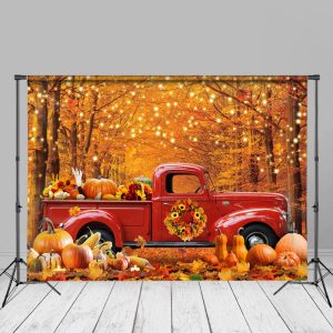 Red Maple Forest Bumper Crop Truck Autumn Backdrop - Aperturee