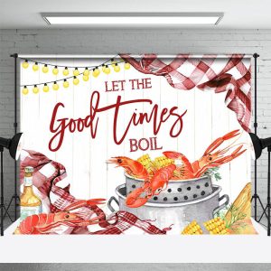 Red Plaid Seafood Boil Wine Lights Party Backdrop - Aperturee