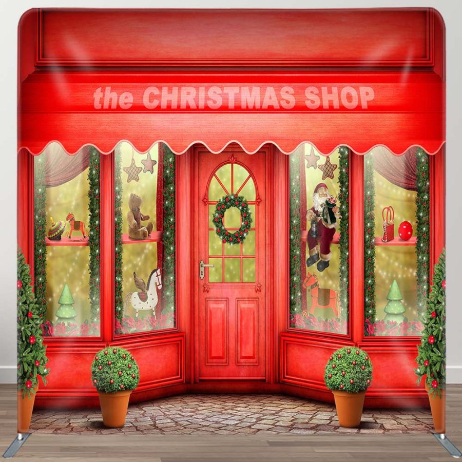 Red Shop Window Christmas Pillow Case Backdrop - Aperturee