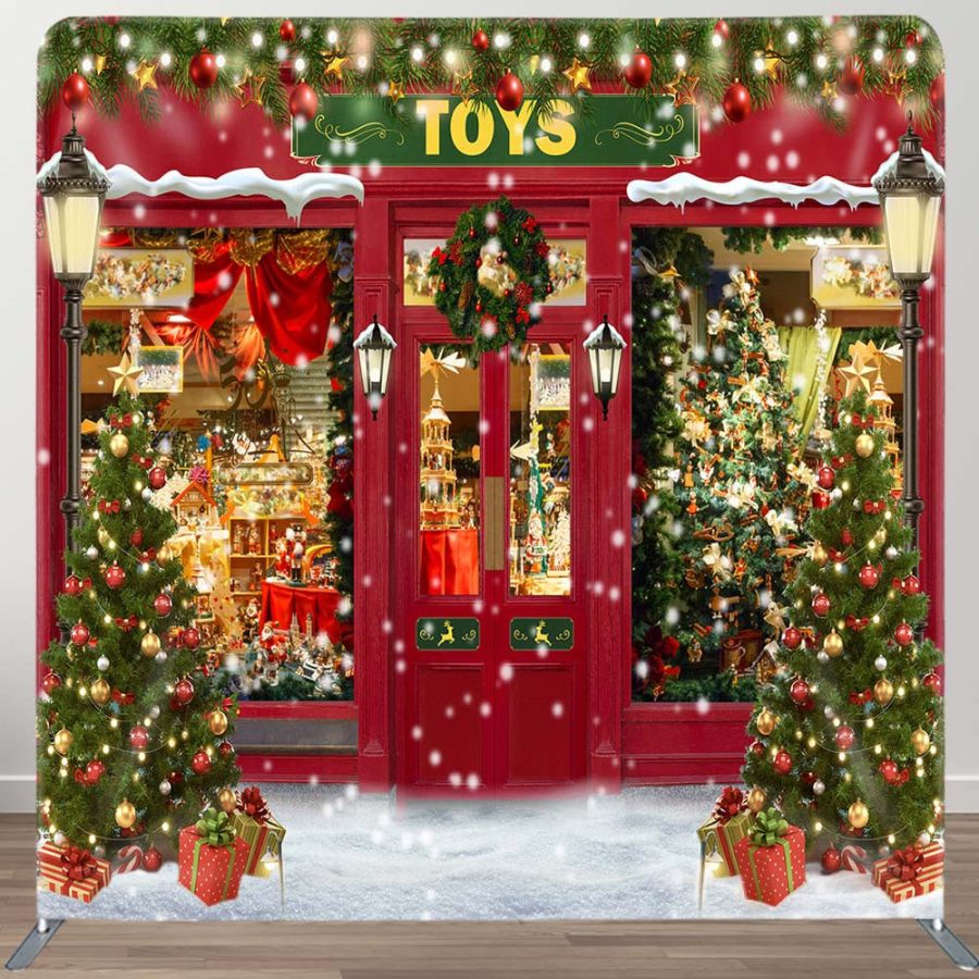 Red Snowy Toy Store Wreath Xmas Pillow Case Backdrop - Aperturee