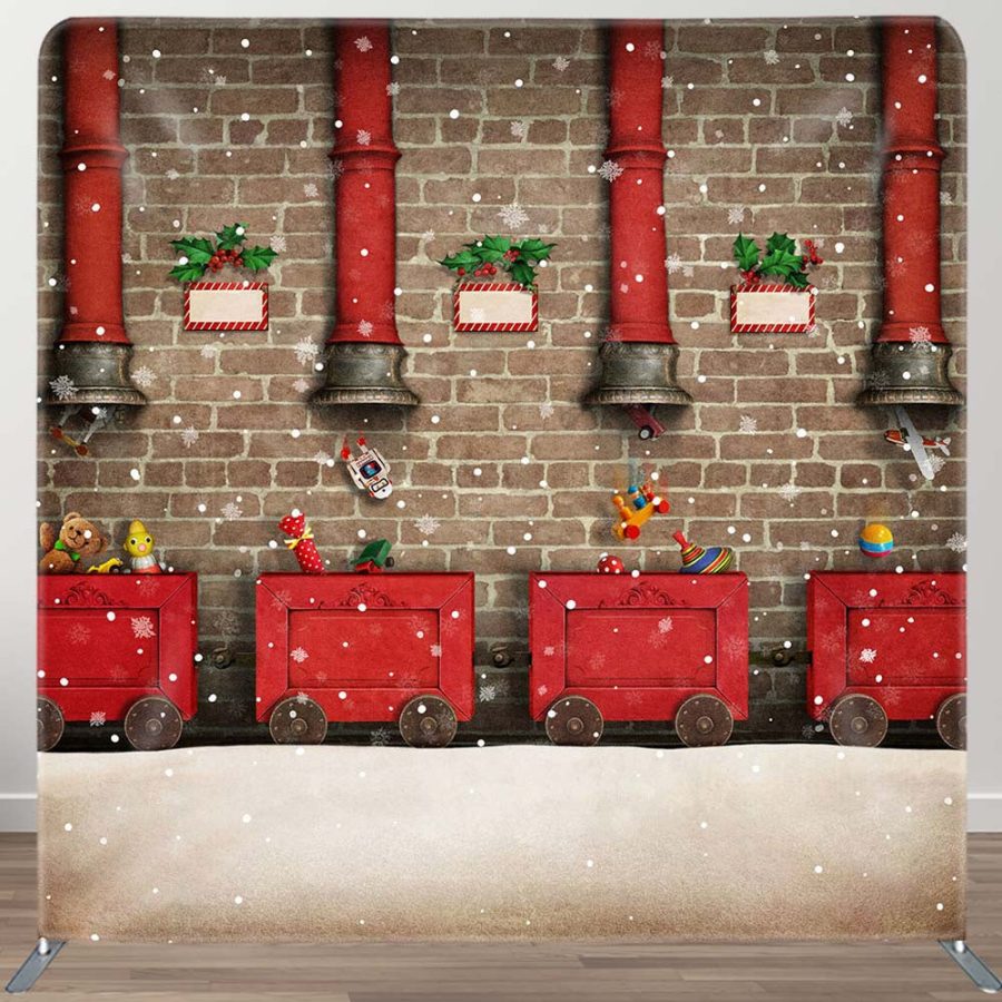 Red Train Gifts Brick Wall Xmas Pillow Case Backdrop - Aperturee