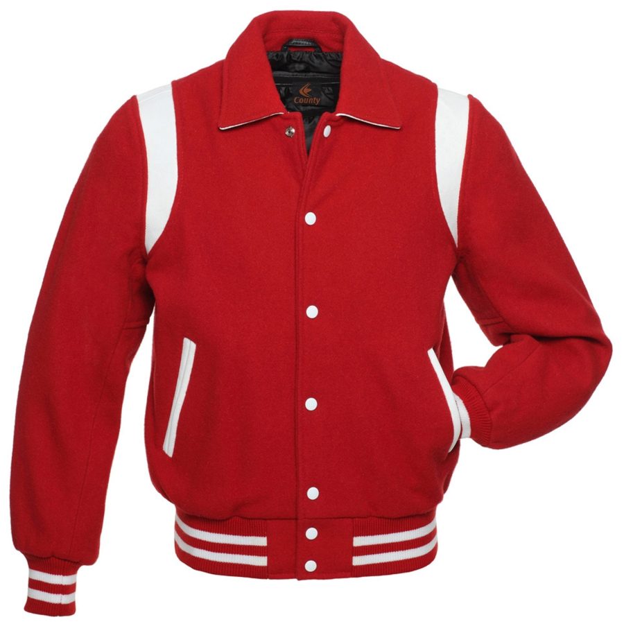 Retro Jacket Varsity Jacket Baseball Jacket Red Body White Leather Inserts