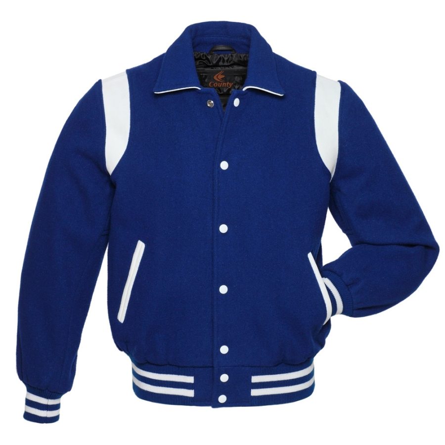 Retro Jacket Varsity Jacket Royal Blue Body White Leather Inserts