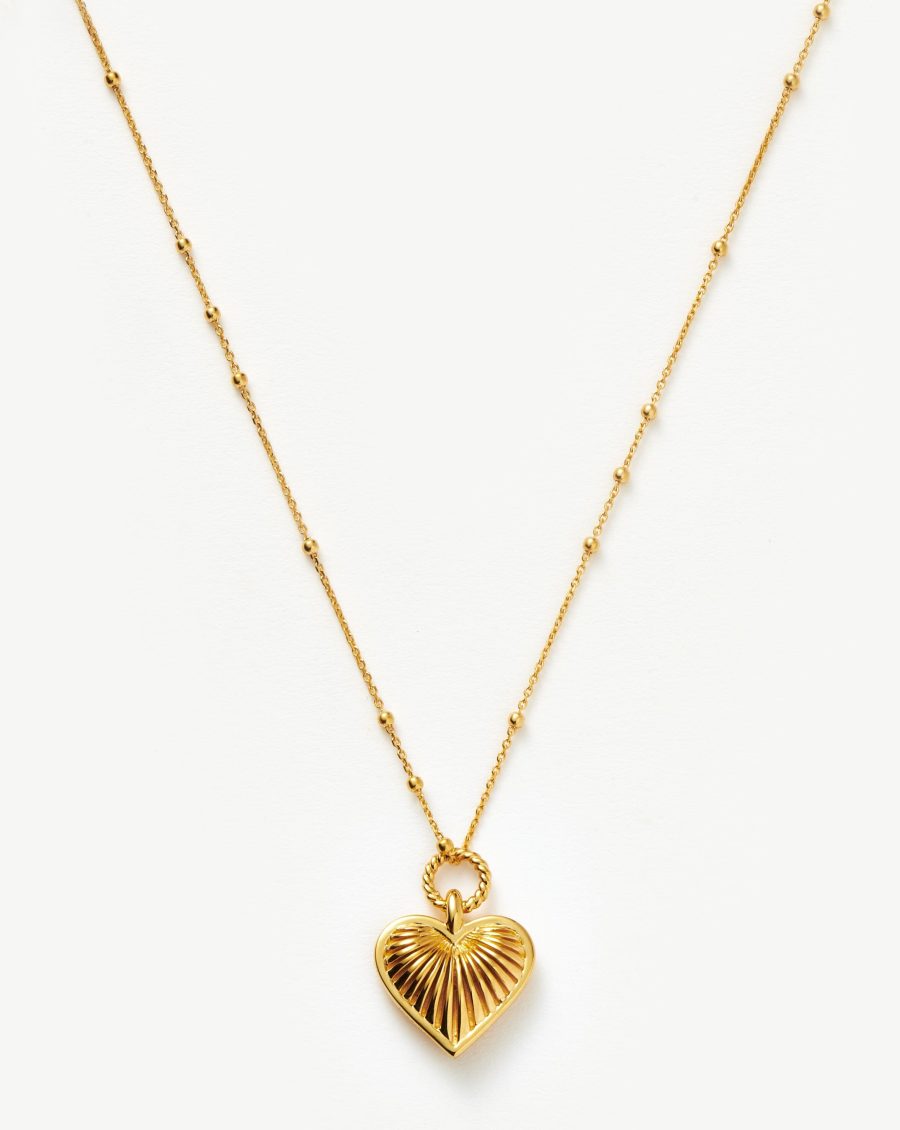 Ridge Heart Charm Pendant Necklace | 18k Gold Plated