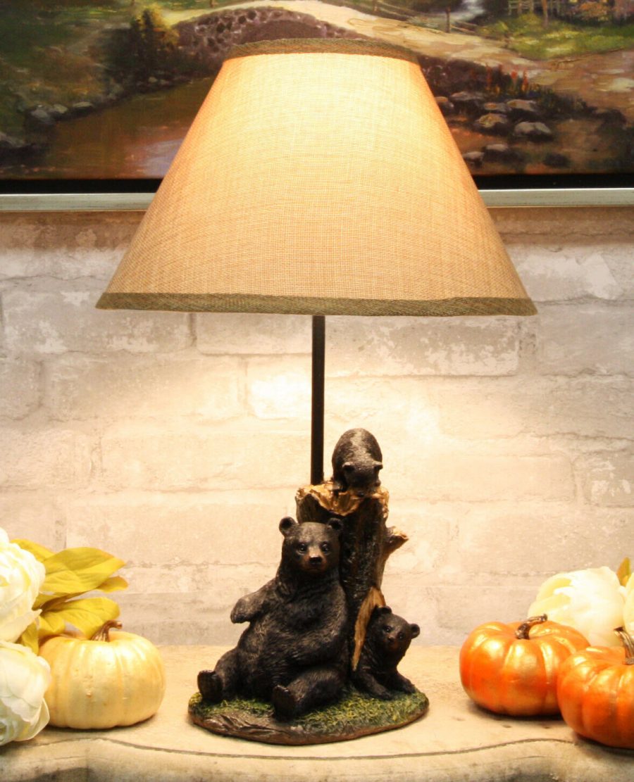 Rustic Black Momma Bear With Cubs Playing Hide And Seek Table Lamp With Shade