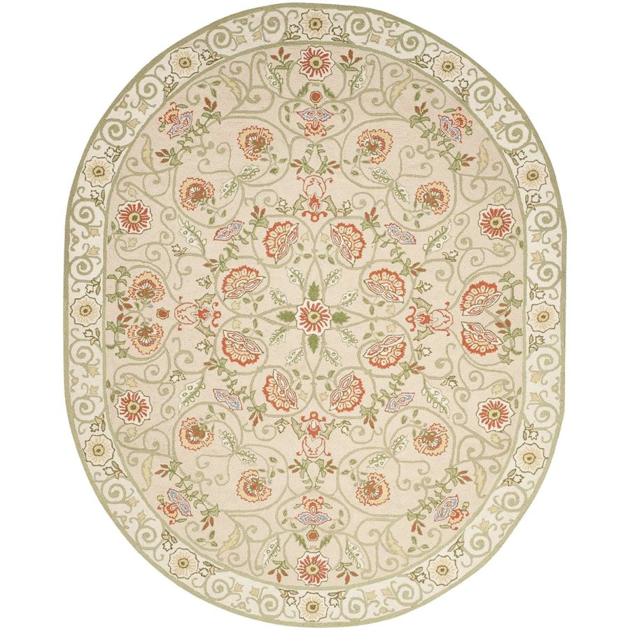 SAFAVIEH Chelsea Collection Area Rug - 7'6" x 9'6" Oval, Beige & Green, Hand-Hoo