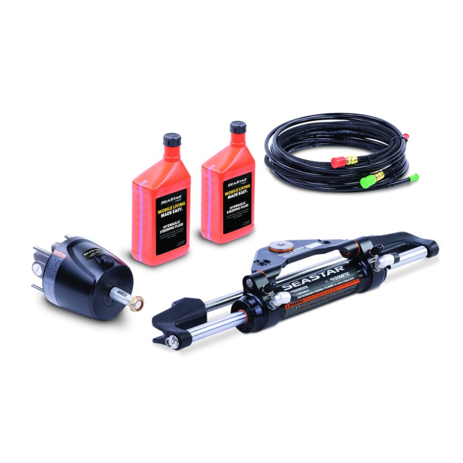 SEASTAR HK6320A-3 HYDRAULIC STEERING KIT 20, Fits Single Station Outboard Powered Boats That Travel Up To 60 MPH; Hydraulic Steering; With Helm/ Helm Fill Kit/ Hydraulic Steering Fluid/ Steering Cylinder/ 20 Feet Hose