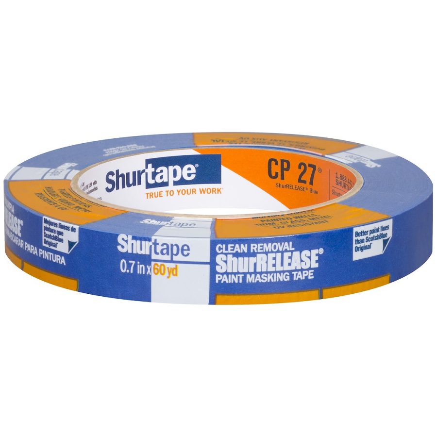 SHURTAPE 202871 CP 027 BLU-18MM X 55M-48 RLS, Premium Grade; Used For Interior And Exterior On Multiple Surfaces Including Painted Walls/ Glass/ Vinyl/ Metal And Wood; 0.70 Inch Width x 60 Yard Length; Blue