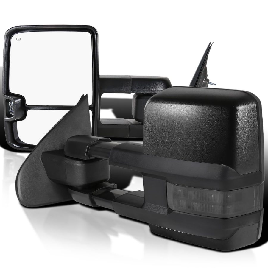 SPEC-D TUNING RMX-SIV14G3GLEDHP-FS Power Heat Extend Towing Mirrors W/Smoke Led Signal Compatible with 2014-2018 Chevy Silverado GMC Sierra