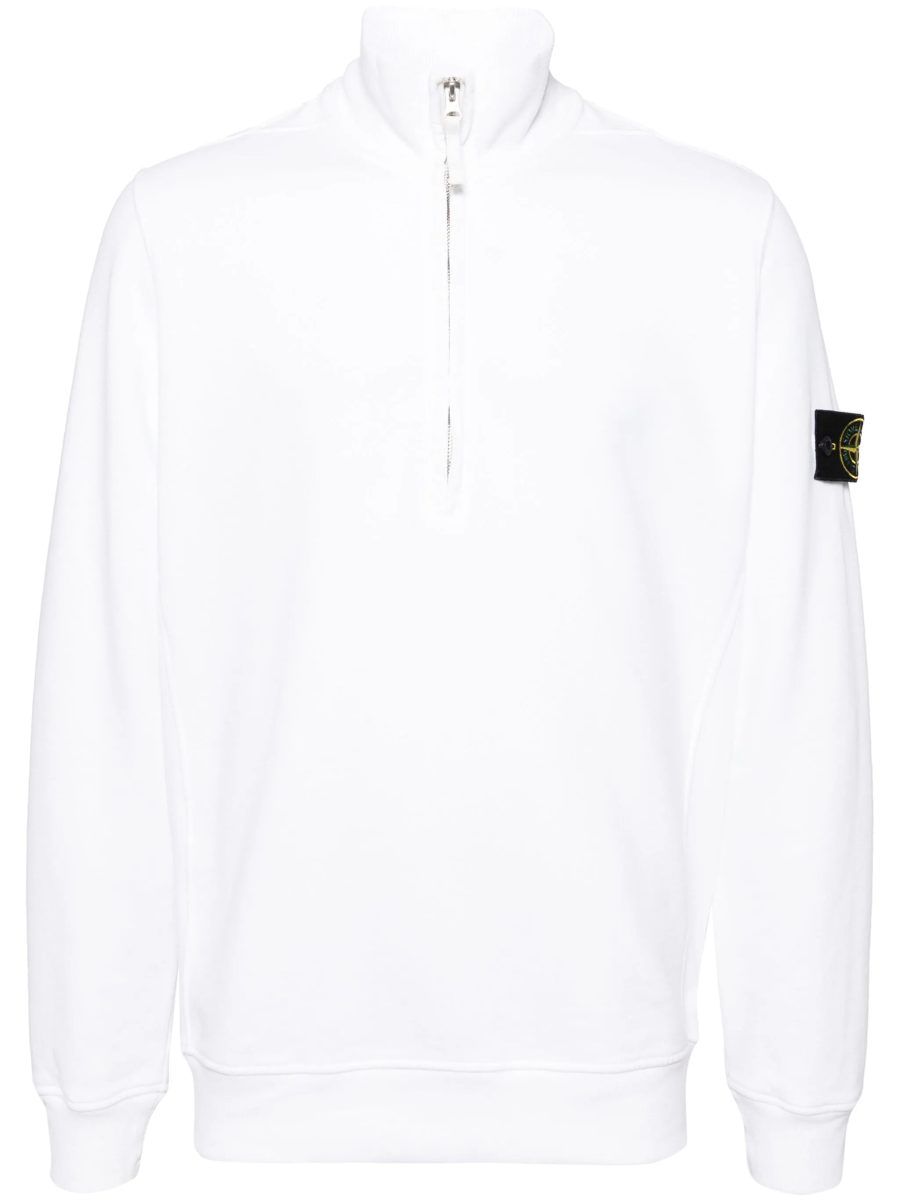 STONE ISLAND Compass Badge Cotton Quarter Zip Sweatshirt White