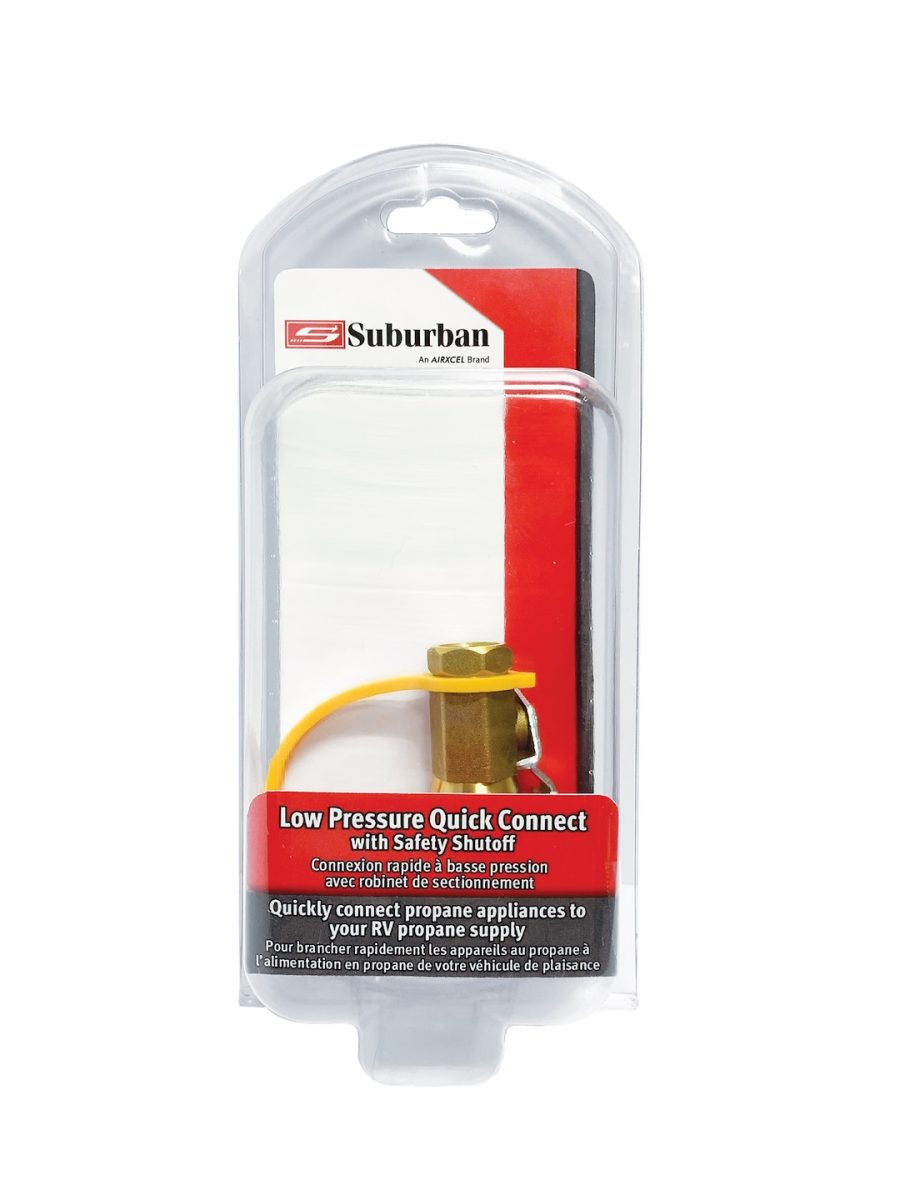 SUBURBAN LP-MQDV LOW PRESSURE PROPANE QUICK CONNECT, For Use With Low Pressure Gas Appliances; Female Quick Connect x 1/4 Inch Female NPT; Brass